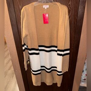 Women's Tan Striped Cardigan Sweater